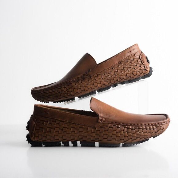 Massimo Matteo Firenze Men Driving loafers Havana Brown Leather woven US 9 EU 42 - Picture 2 of 10